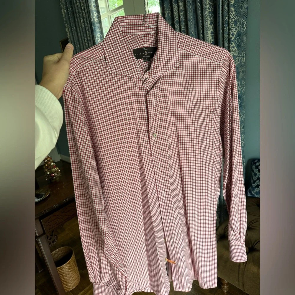 Robert Talbott Button down. Size 16. Red, brown, and white
